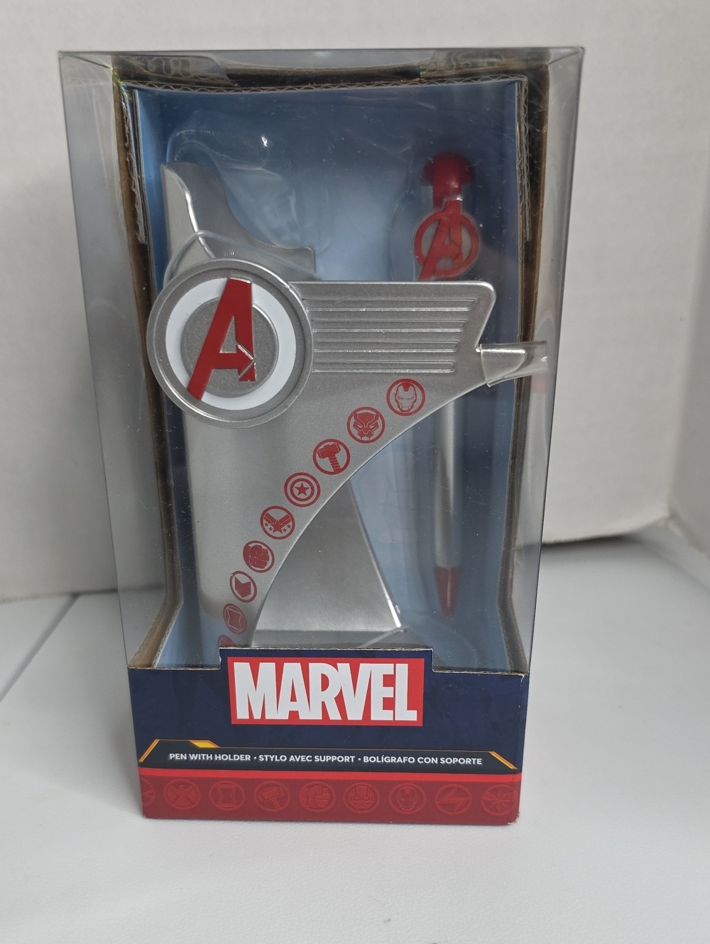 Marvel Silver Pen Stand with Red Avengers Accents